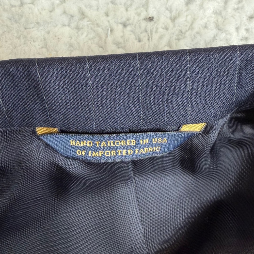 Brooks Brothers Golden Fleece Pinstripe Suit Jacket Navy Blue 48R Full Canvas - Picture 2 of 8